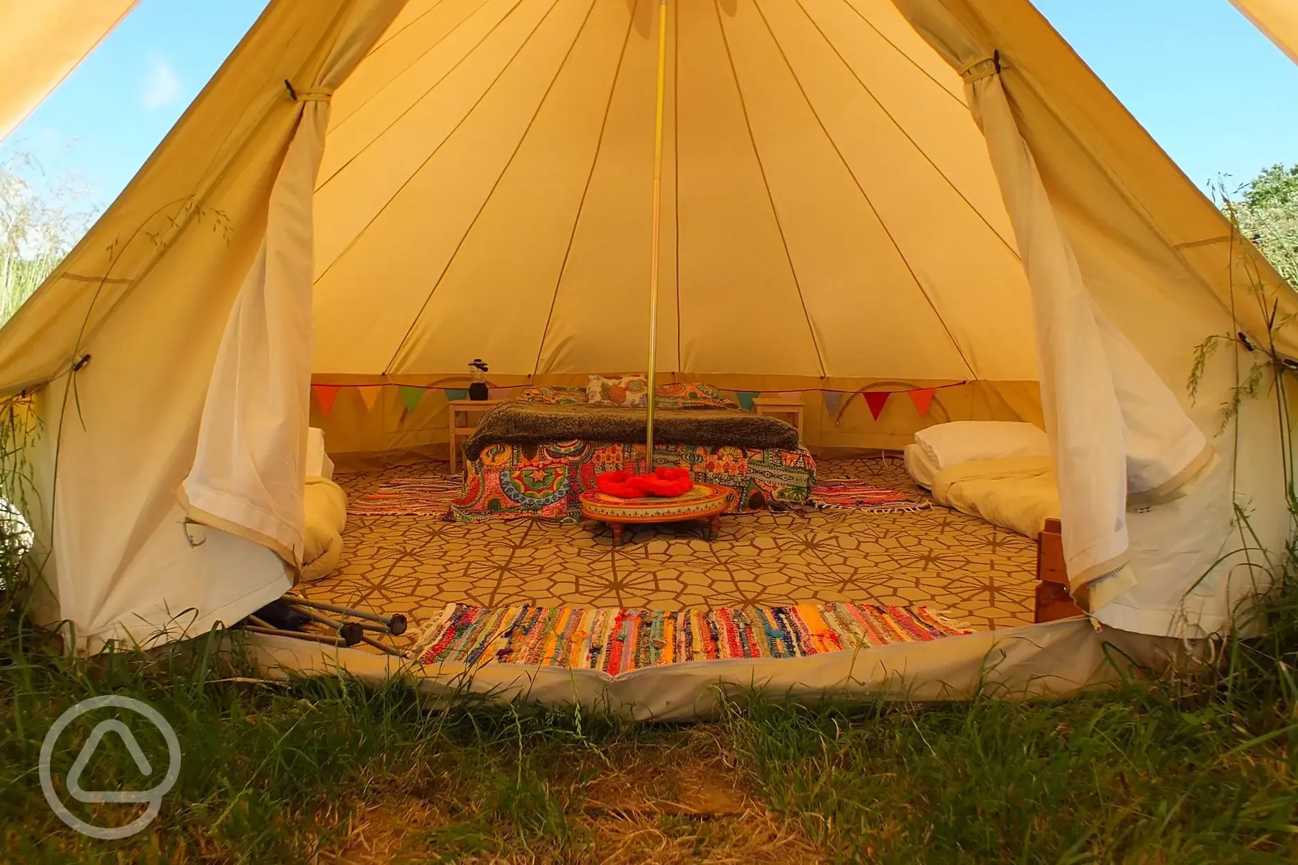 Bell tent interior furnished