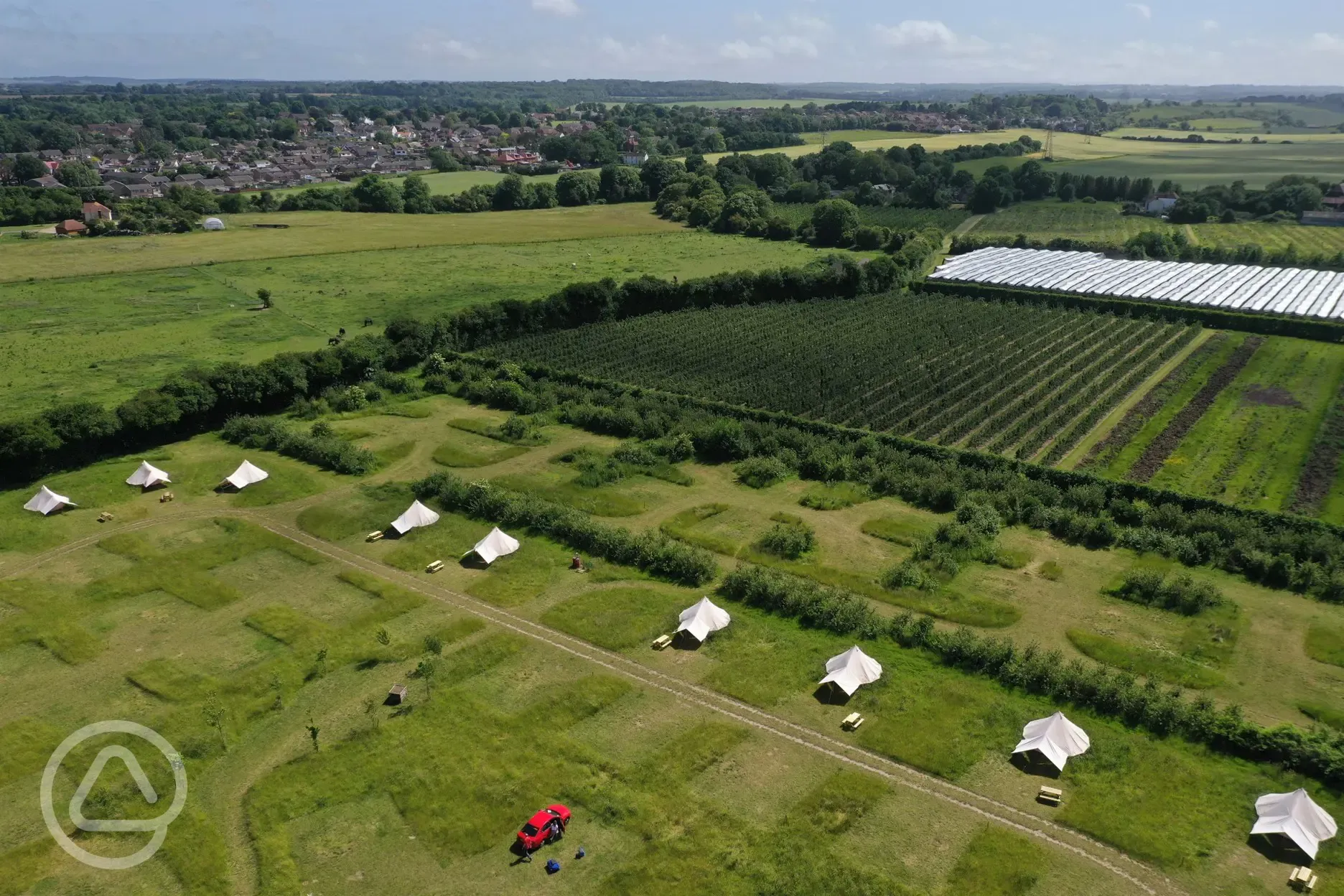 Aerial of the bell tents