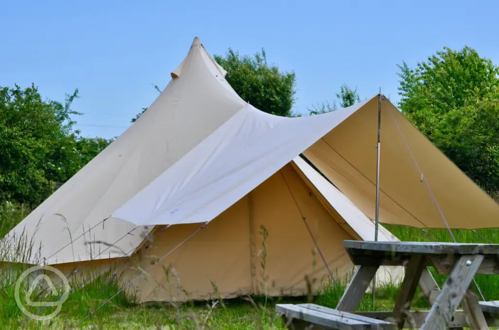 Bell tent with picnic bench 