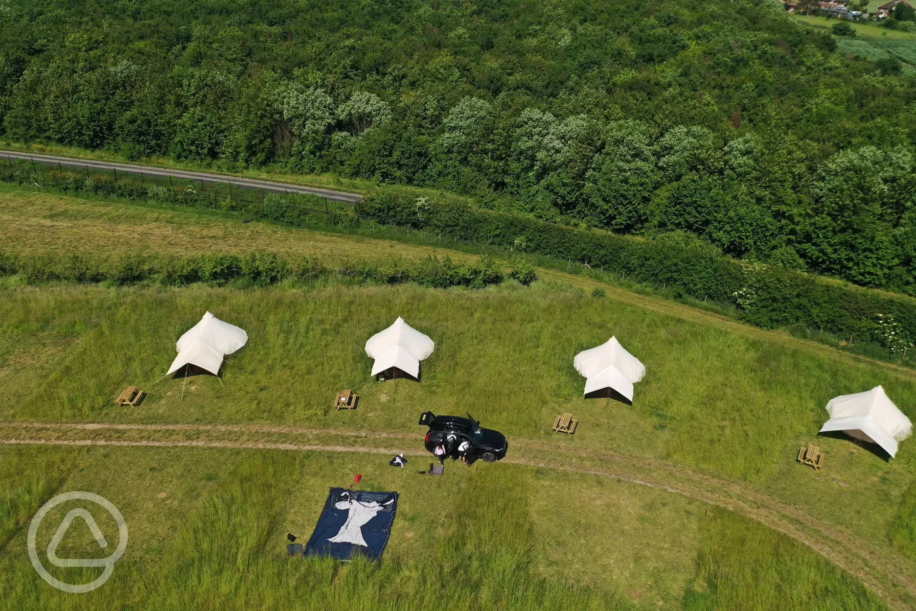 Aerial of the bell tents