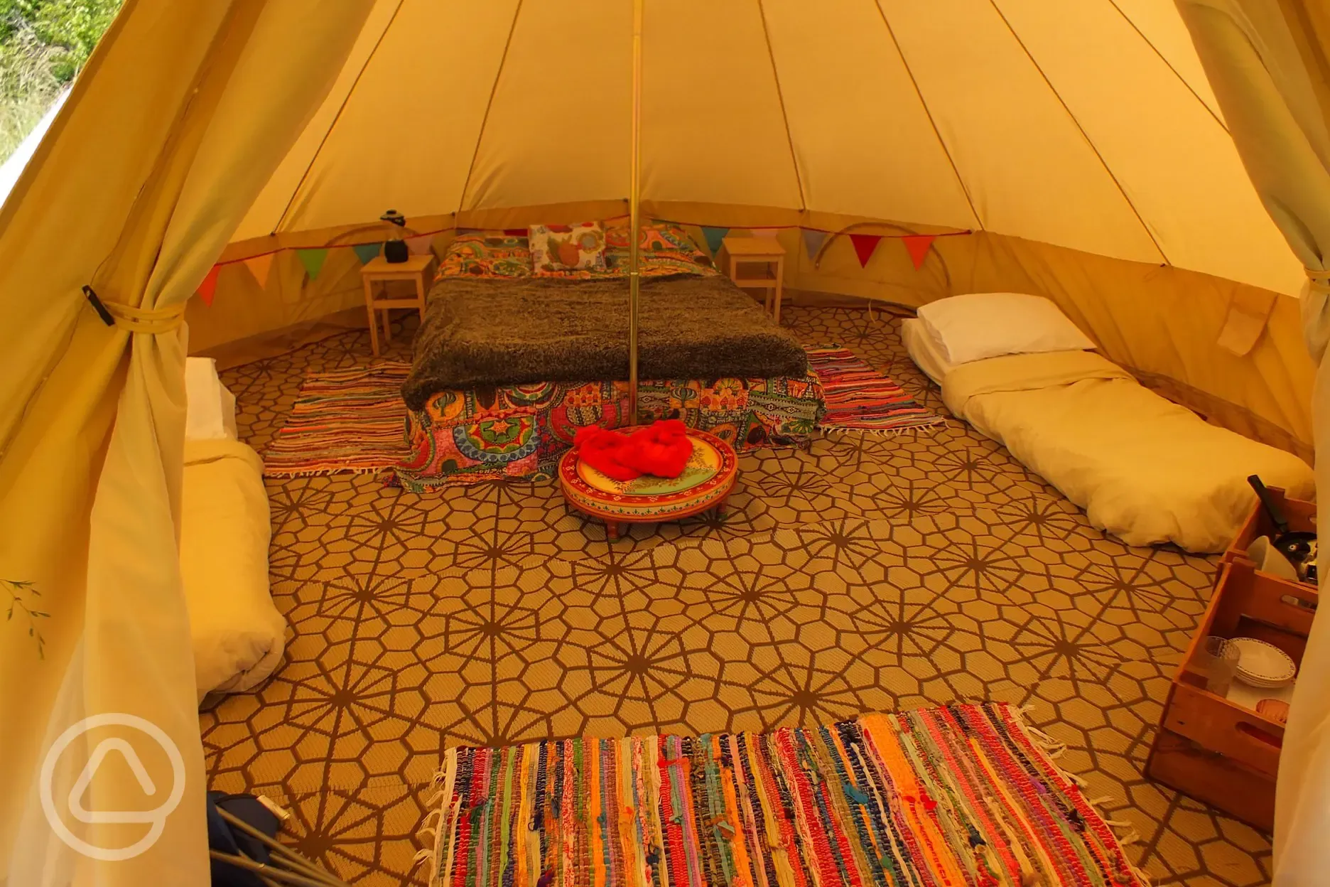 Furnished bell tent interior