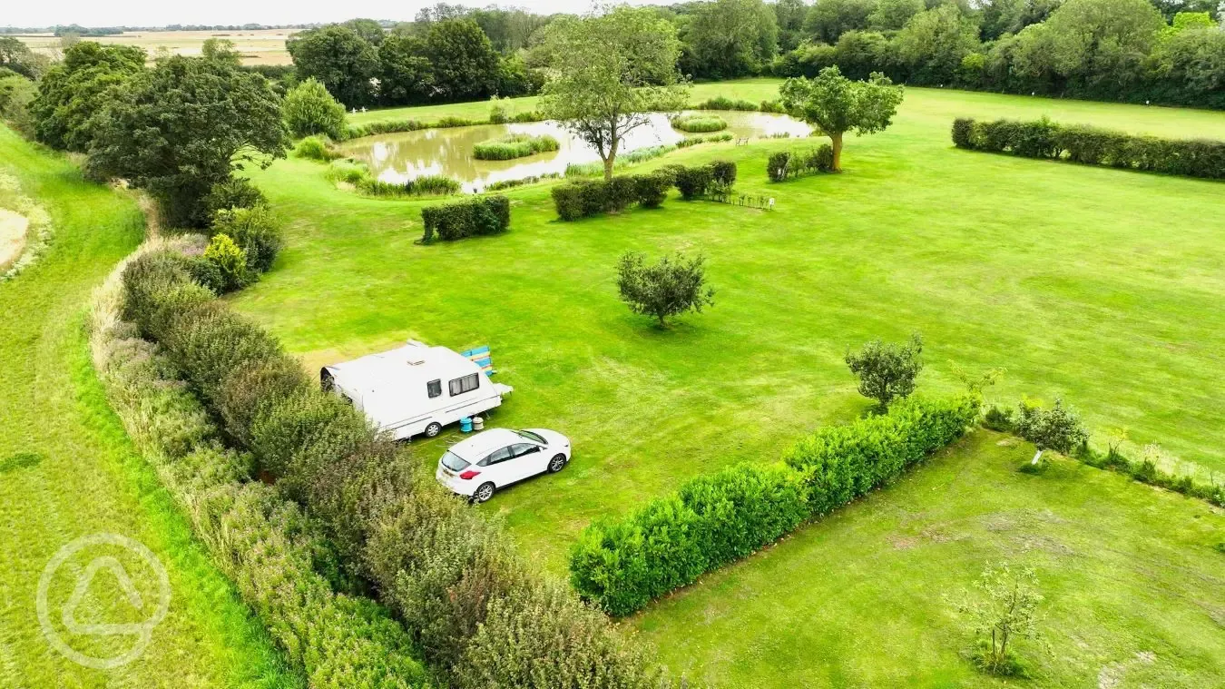 Aerial view of the electric grass touring pitches