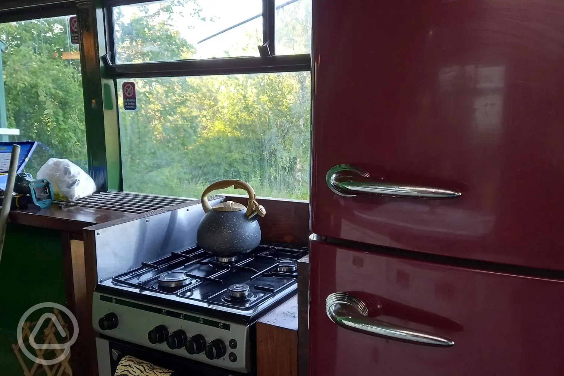 Forest glamp bus kitchen