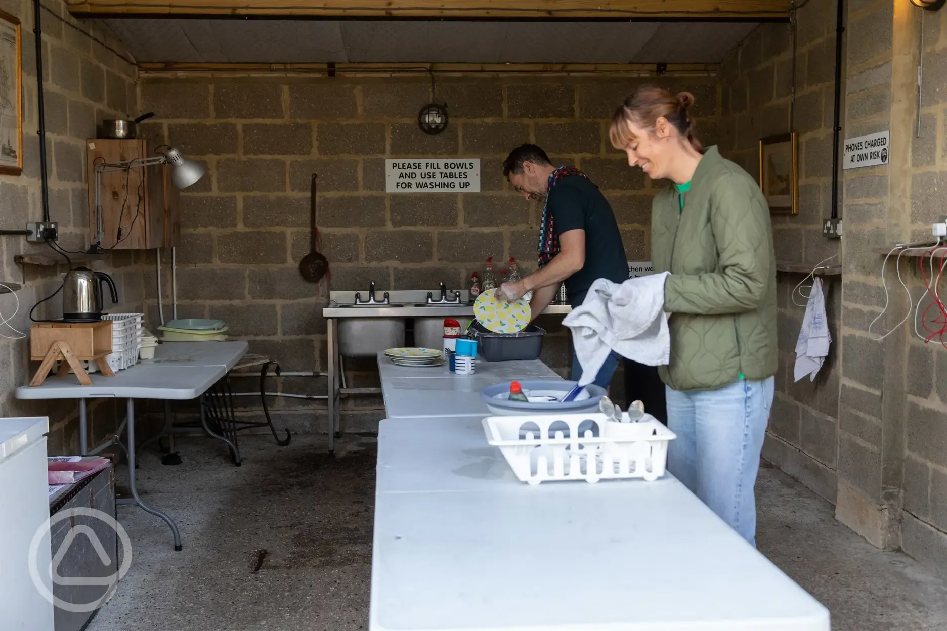 Communal kitchen area with hot water for washing up
