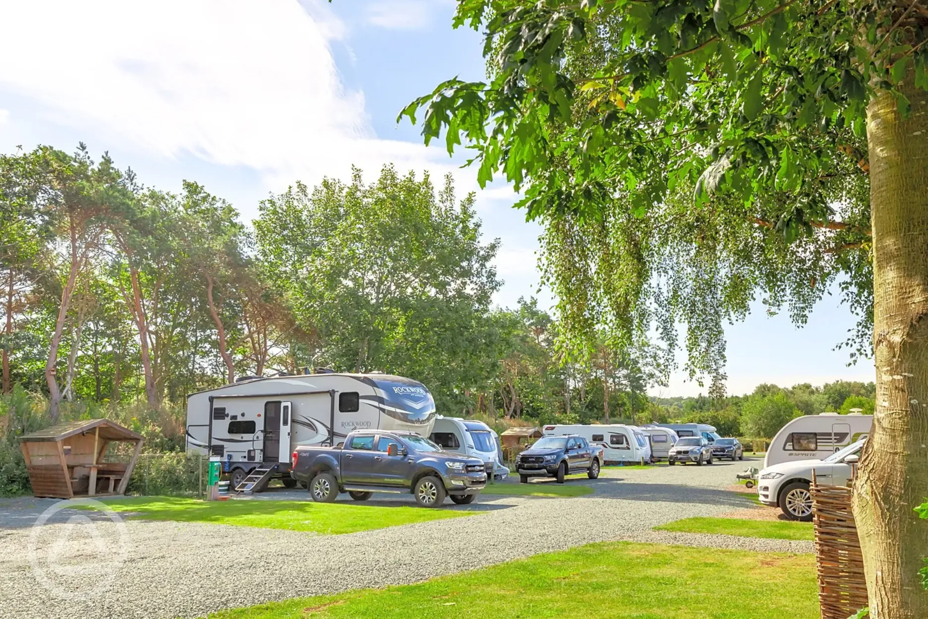 Fully serviced hardstanding pitches (pine views) with picnic hut