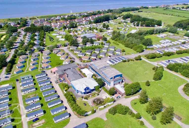 Aerial of the holiday park and coast