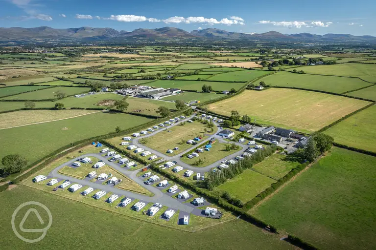 Tai Hirion Farm aerial with Snowdonia mountain views