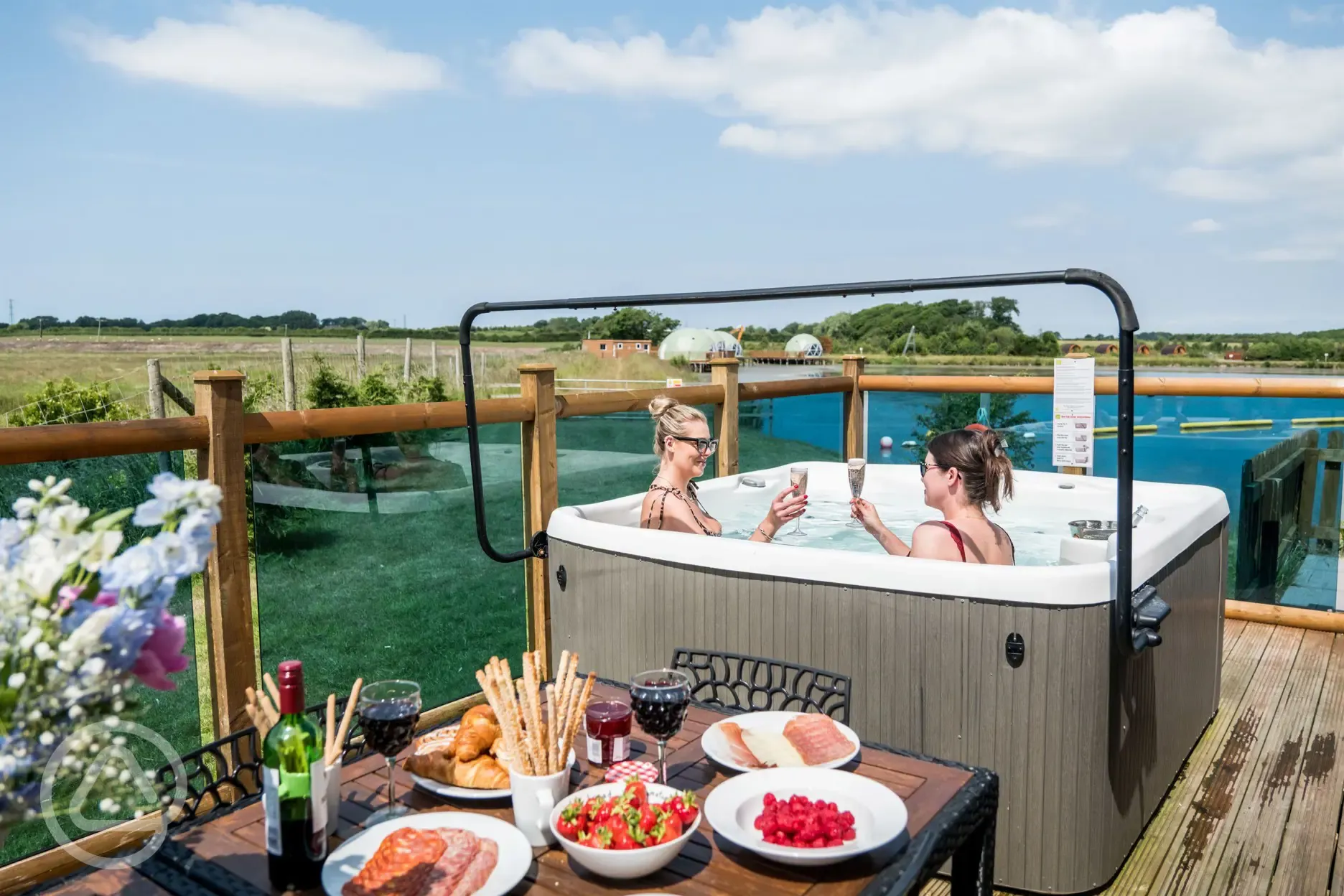 Luxury lakeside lodges hot tub