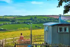 The Shepherd's Hut exterior at Hideaway Huts