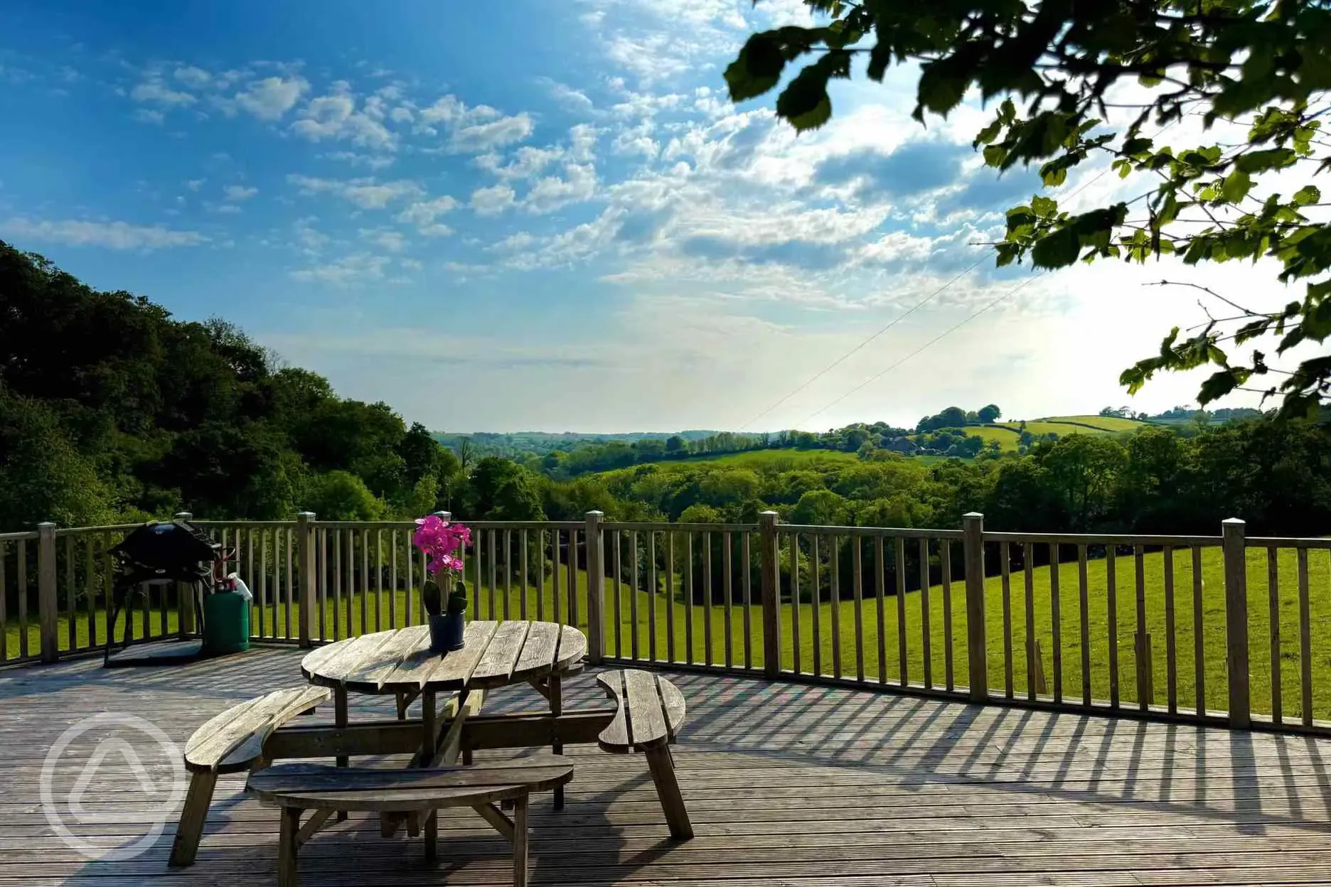 View from decking of Sunridge Geodome with hot tub