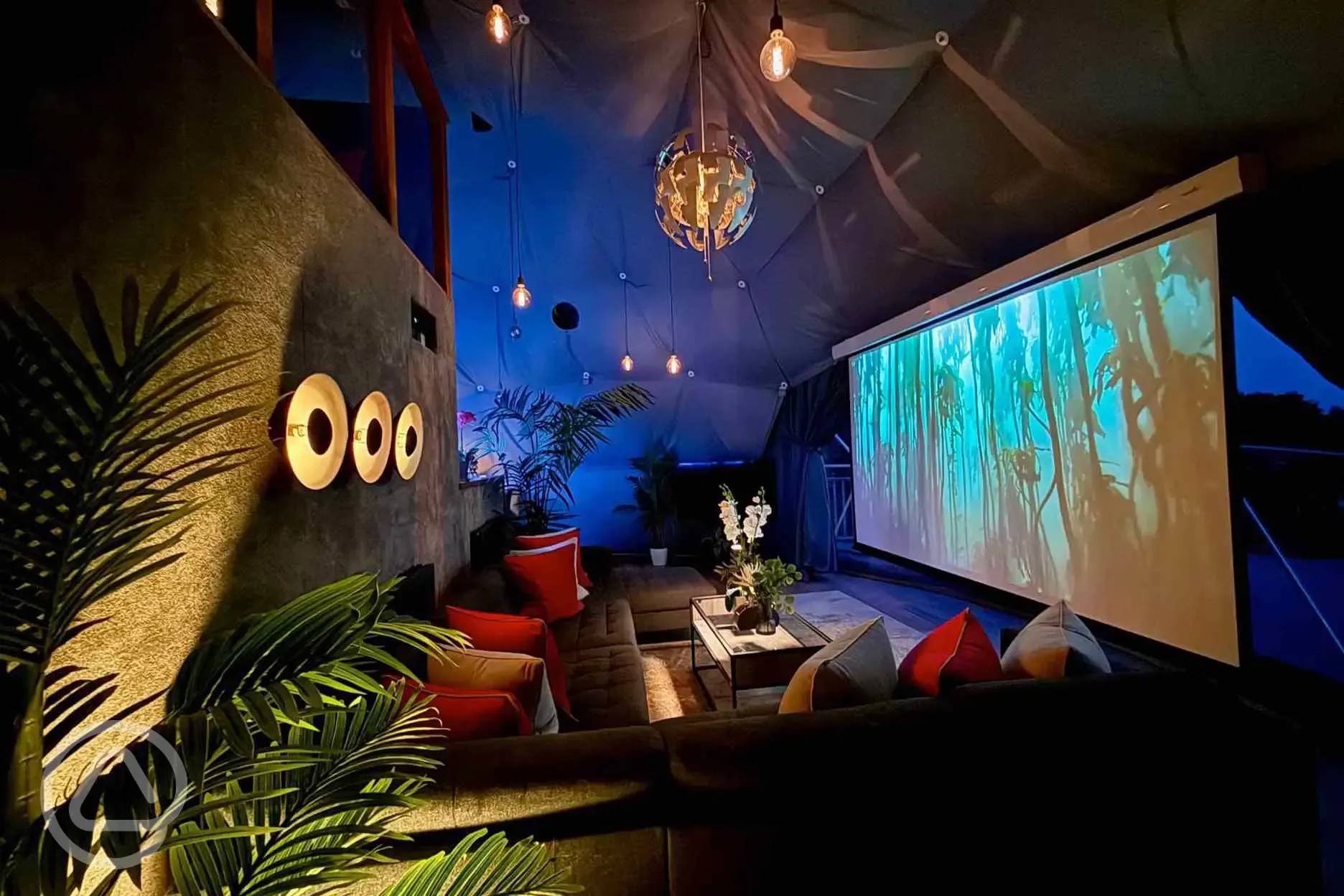 Sunridge Geodome with hot tub cinema projector