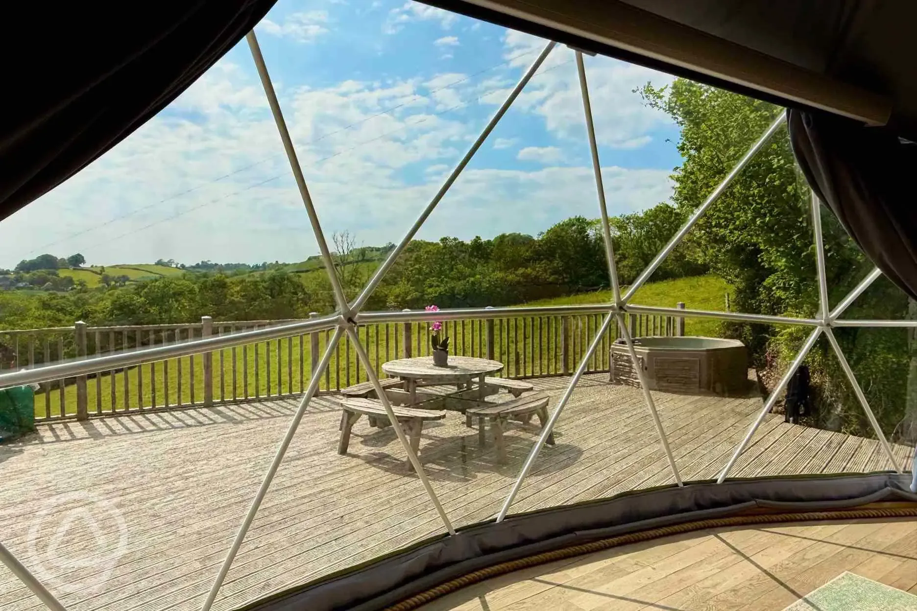 View from inside Sunridge Geodome with Hot Tub