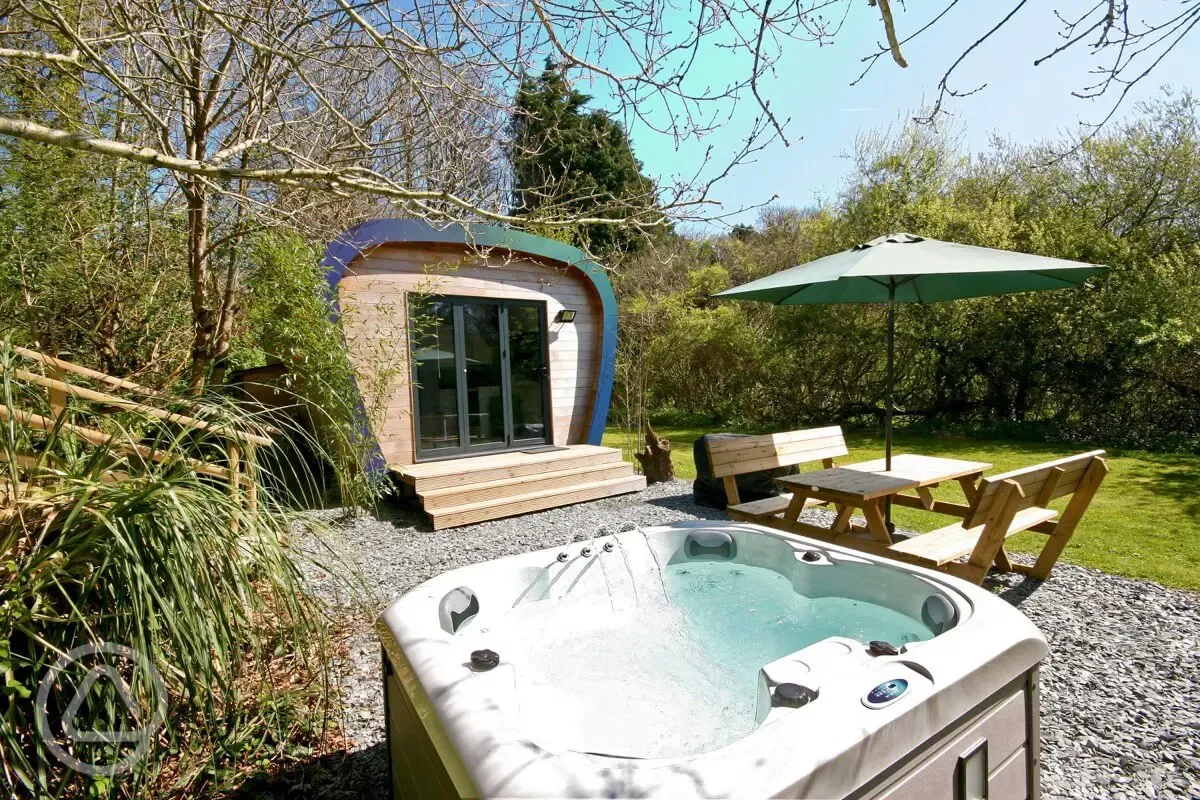 Sunridge EcoPod with hot tub