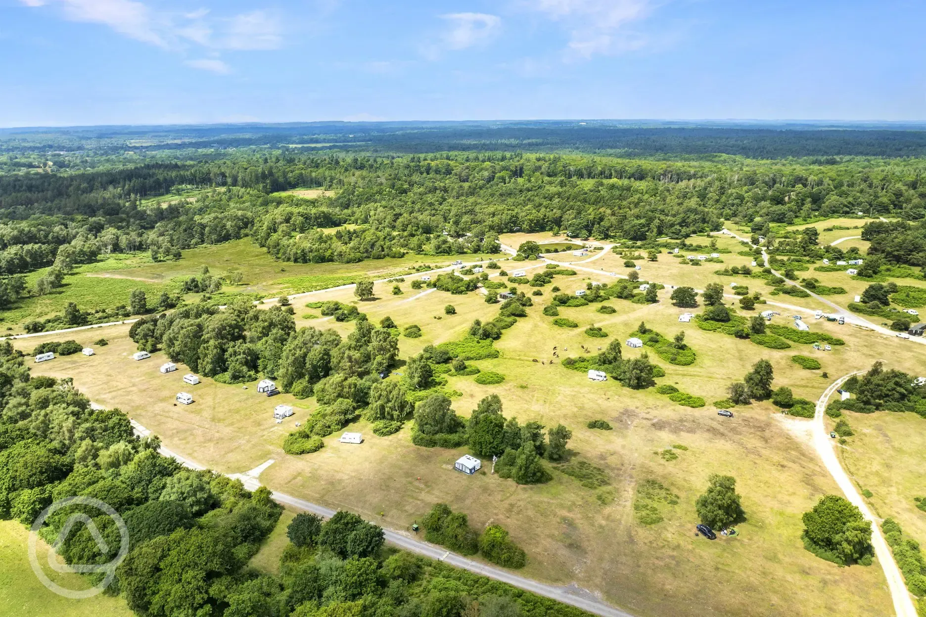 Aerial of Roundhill Campsite and the New Forest National Park