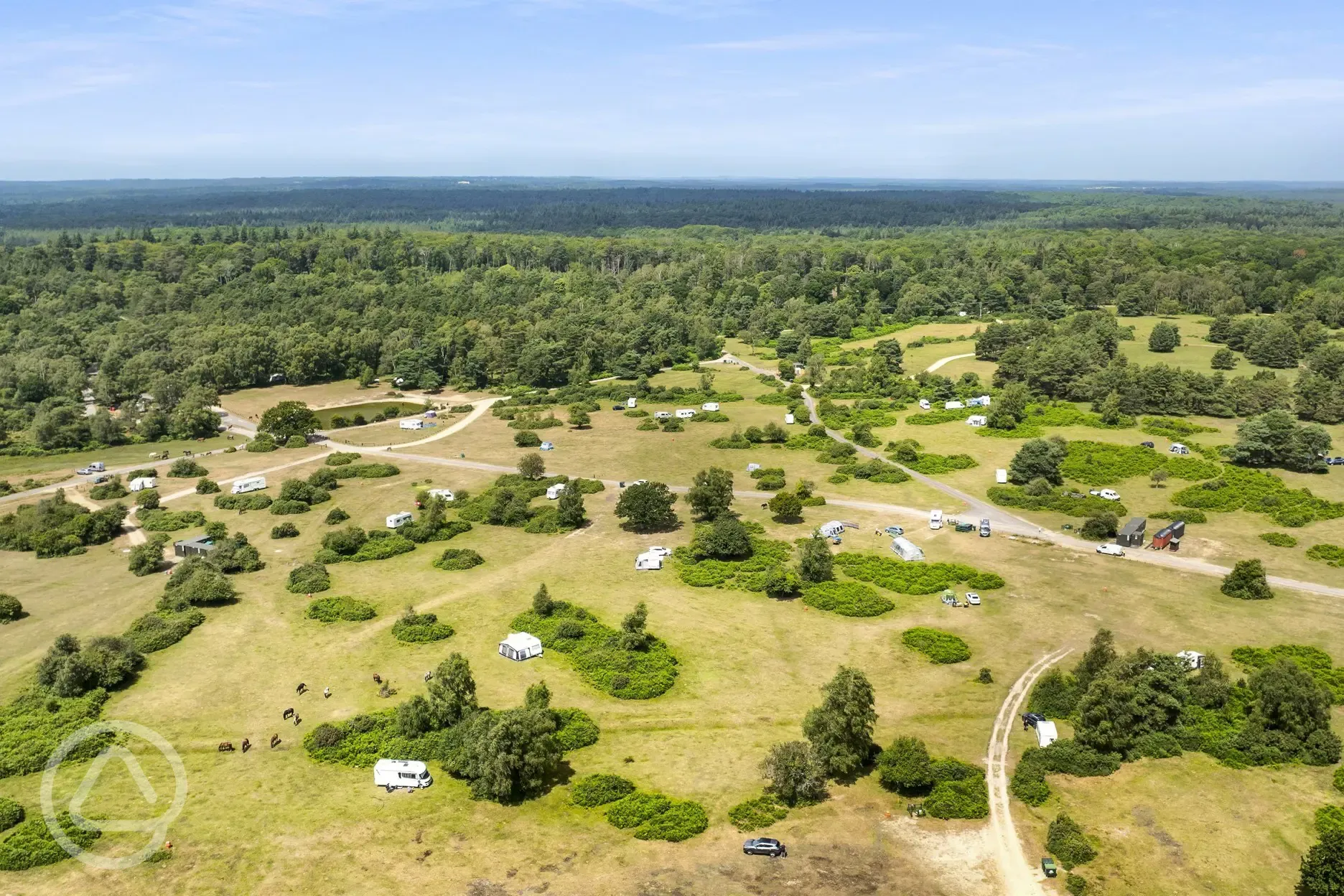 Aerial of Roundhill Campsite and the New Forest National Park
