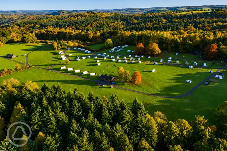 Aerial of Bracelands Campsite and surrounding Forest of Dean