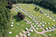 Aerial view of the pitches at Bracelands Campsite
