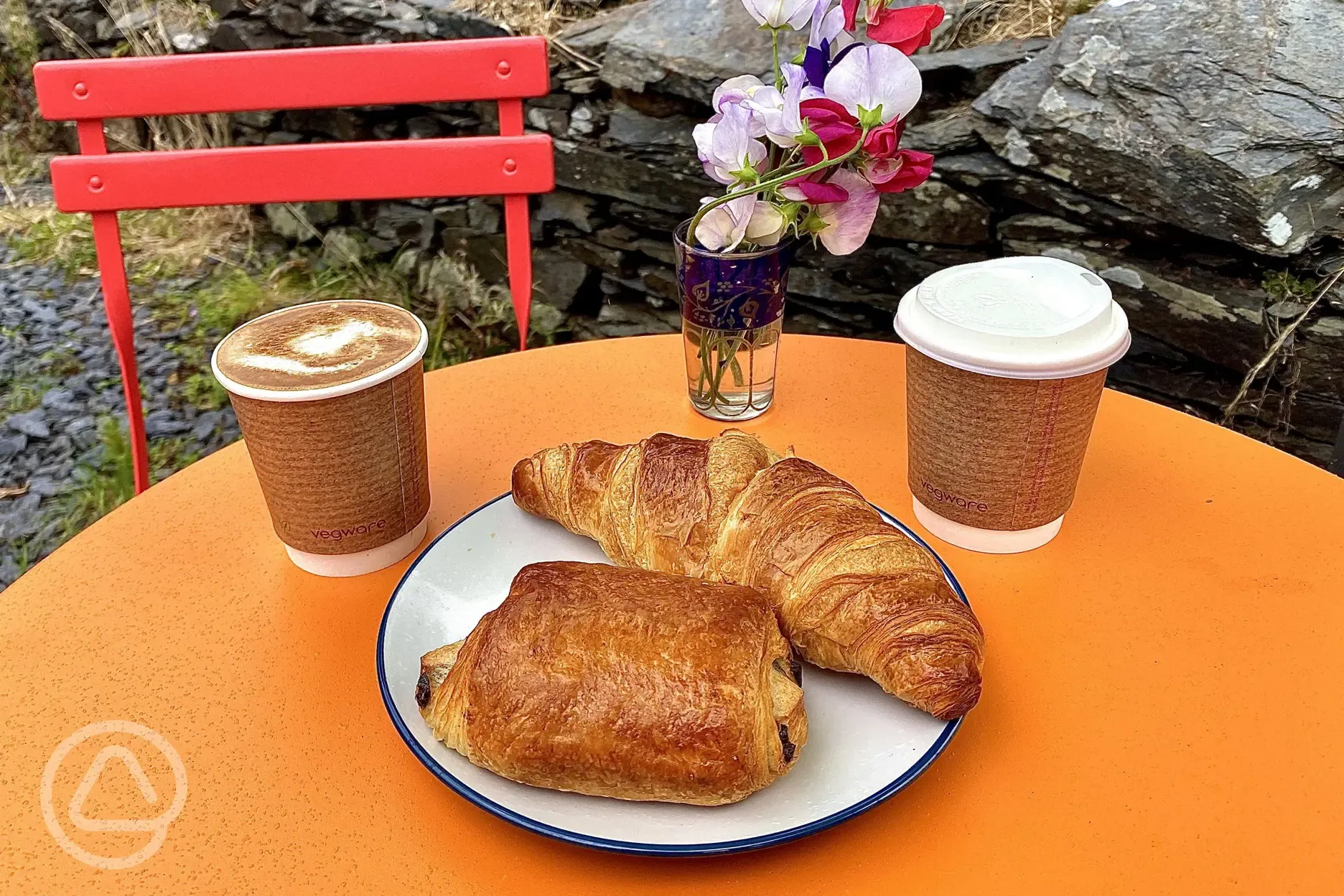 Buy breakfast croissant and fresh coffee on site