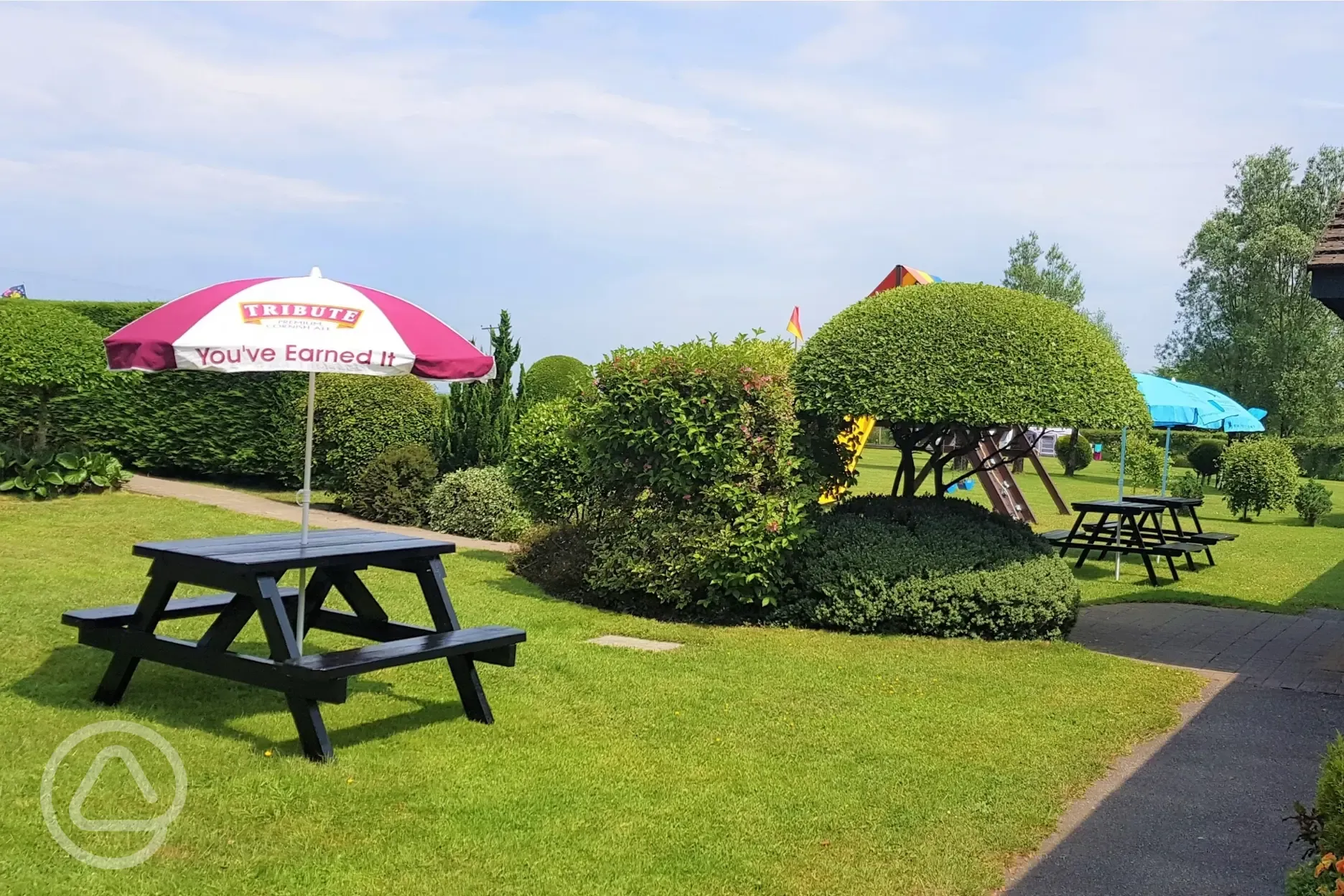 Onsite bar and family room with outdoor bench seating