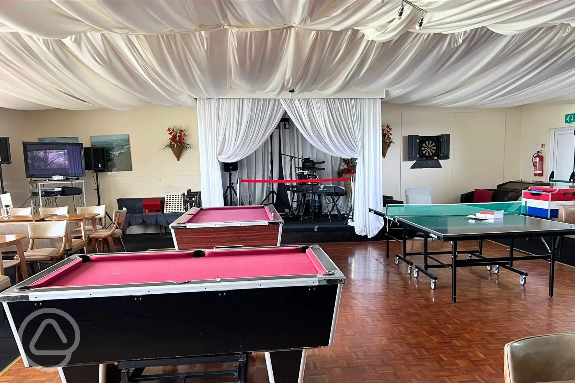 Games area with darts, table tennis, a TV, Xbox 360 and a pool table 