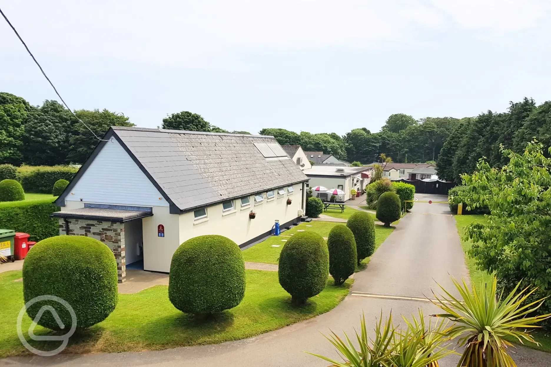 Aerial of the facilities block at Camping Caradon Touring Park