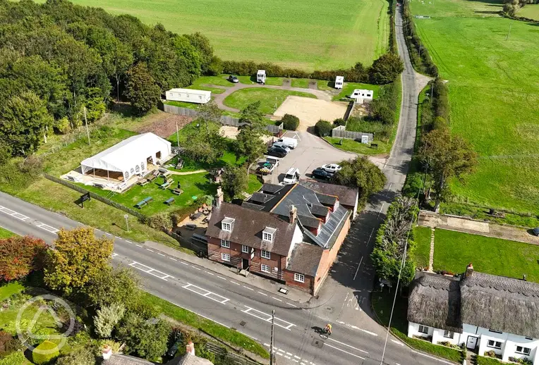 Aerial of True Lovers Knot Campsite and Pub in Dorset