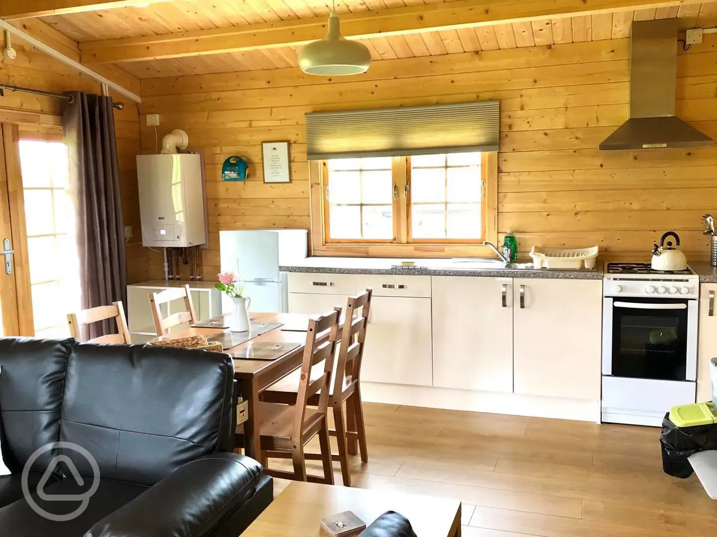 Wooden cabin kitchen area