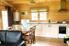 Wooden cabin kitchen area