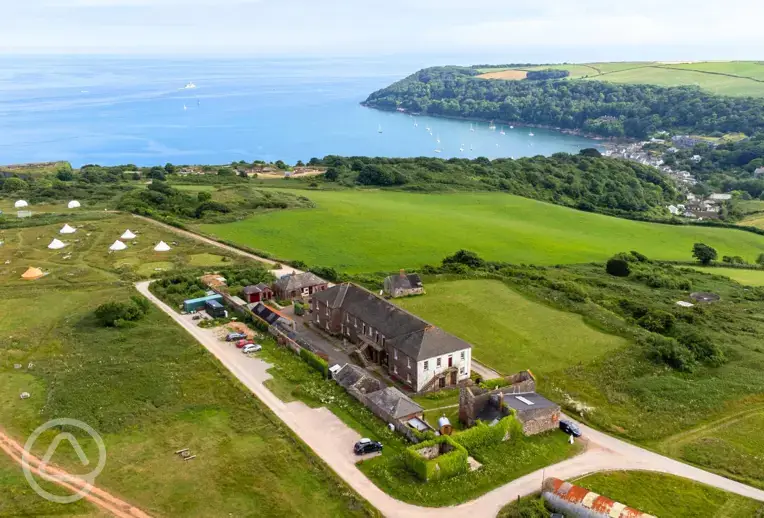 Aerial of the campsite and coast