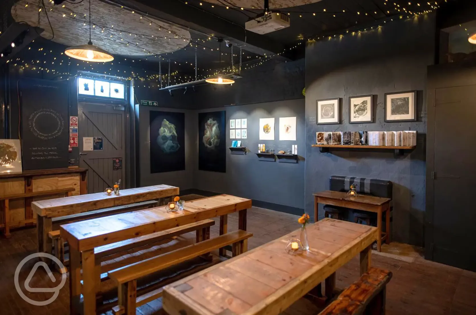 Seating in the Garrison Gallery - onsite gallery and craft cocktail bar