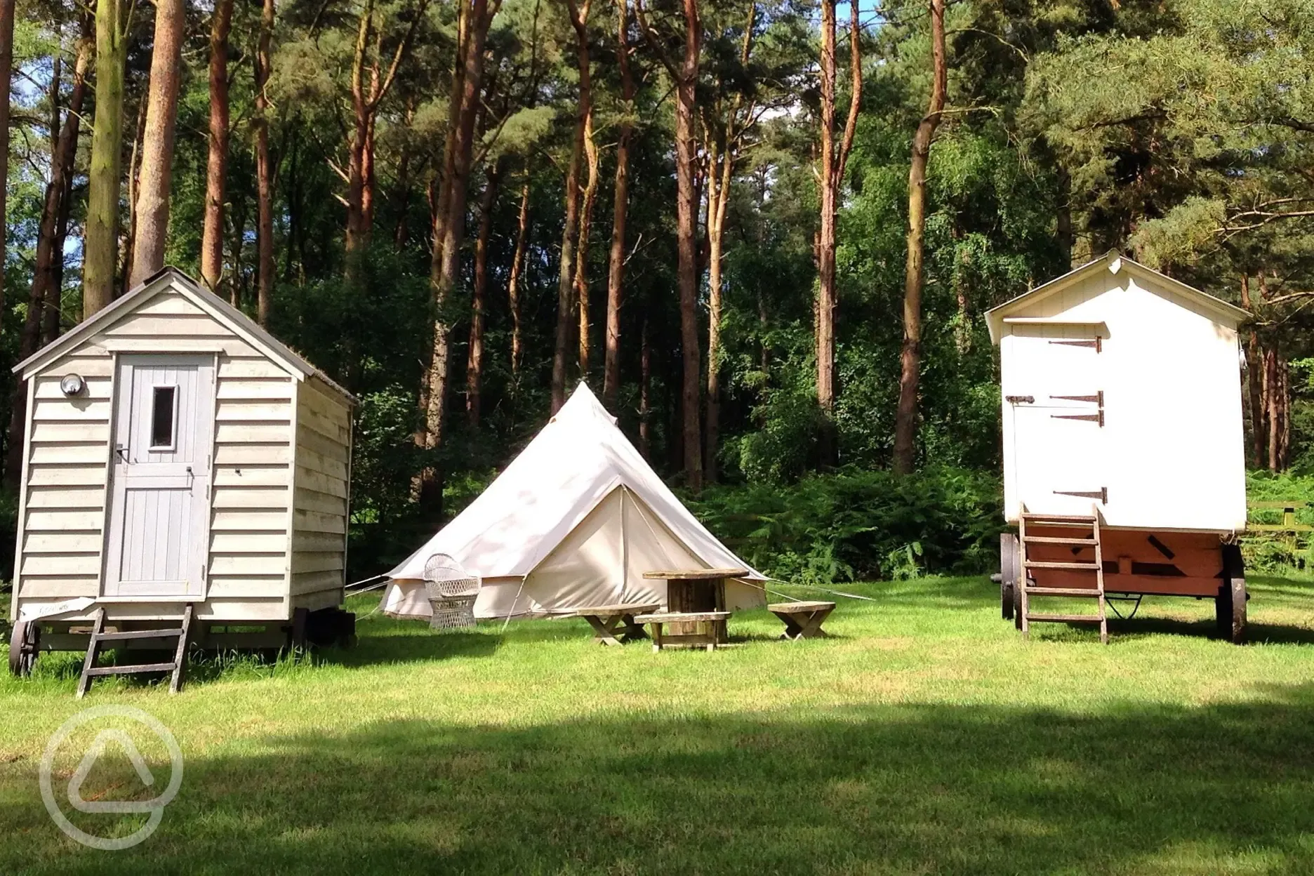Shepherd's huts and bell tent