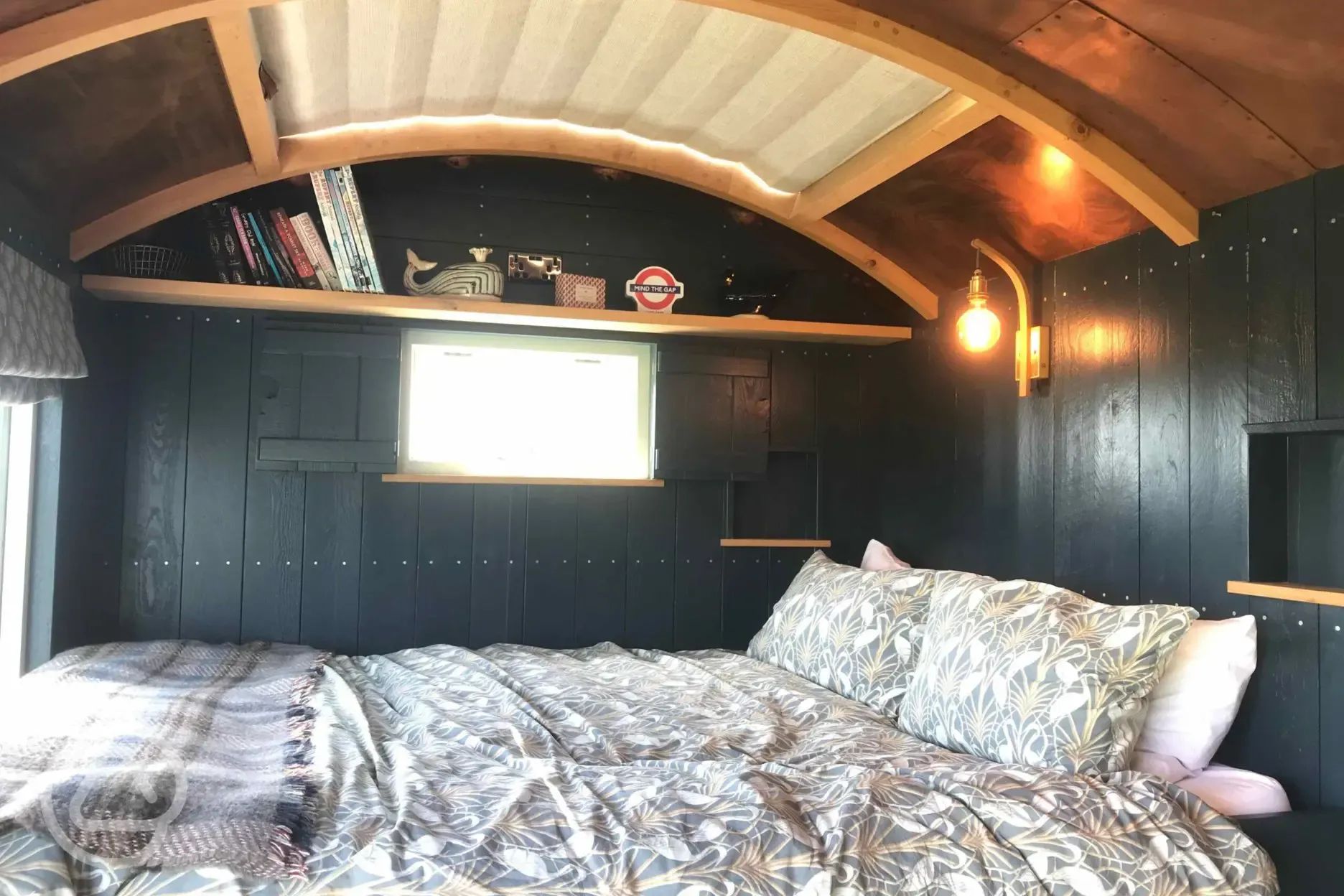 Astronomer shepherd's hut double bed