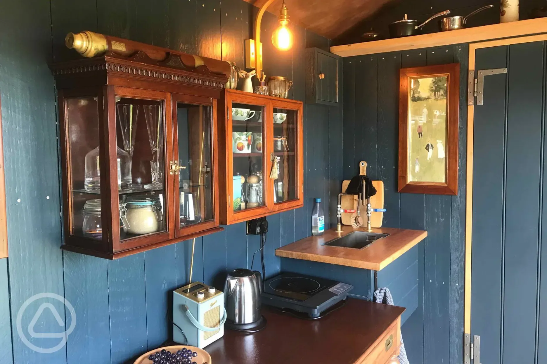 Astronomer shepherds hut kitchen