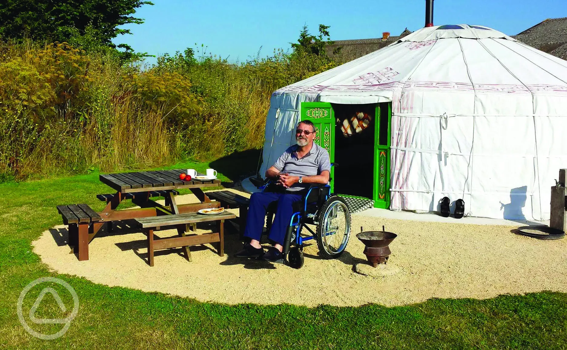 We welcome disabled users. The site is level and the yurts have ramps, and the wet rooms are adapted for wheelchair users.
