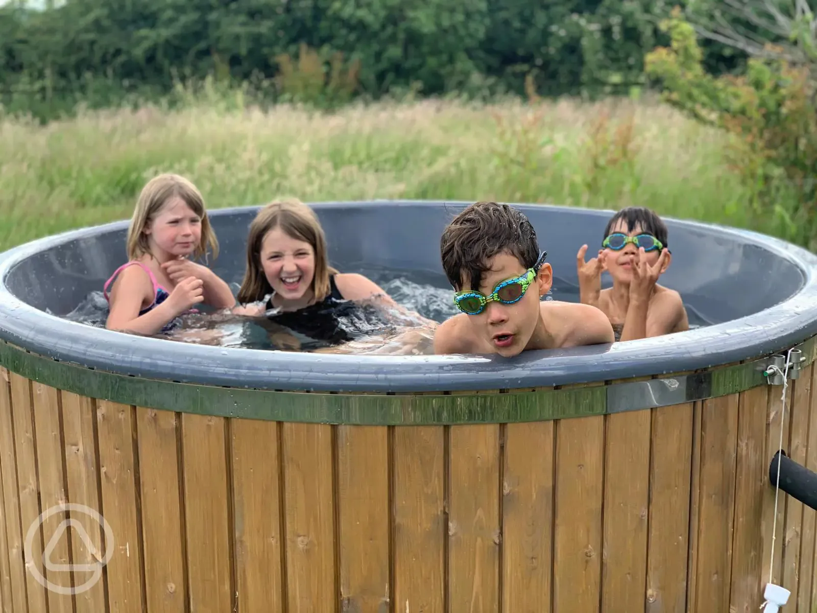 Kids playing in the hot tub