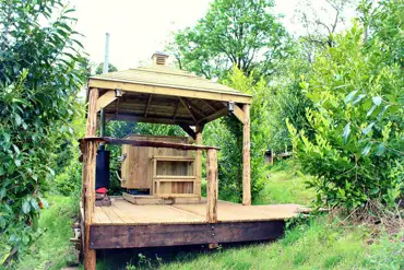 Communal wood-fired hot tub