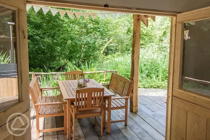 Tawny cabin outdoor seating area