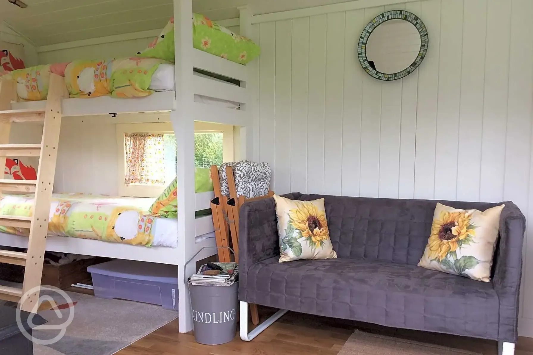 Sunflower shepherd's hut bunk beds