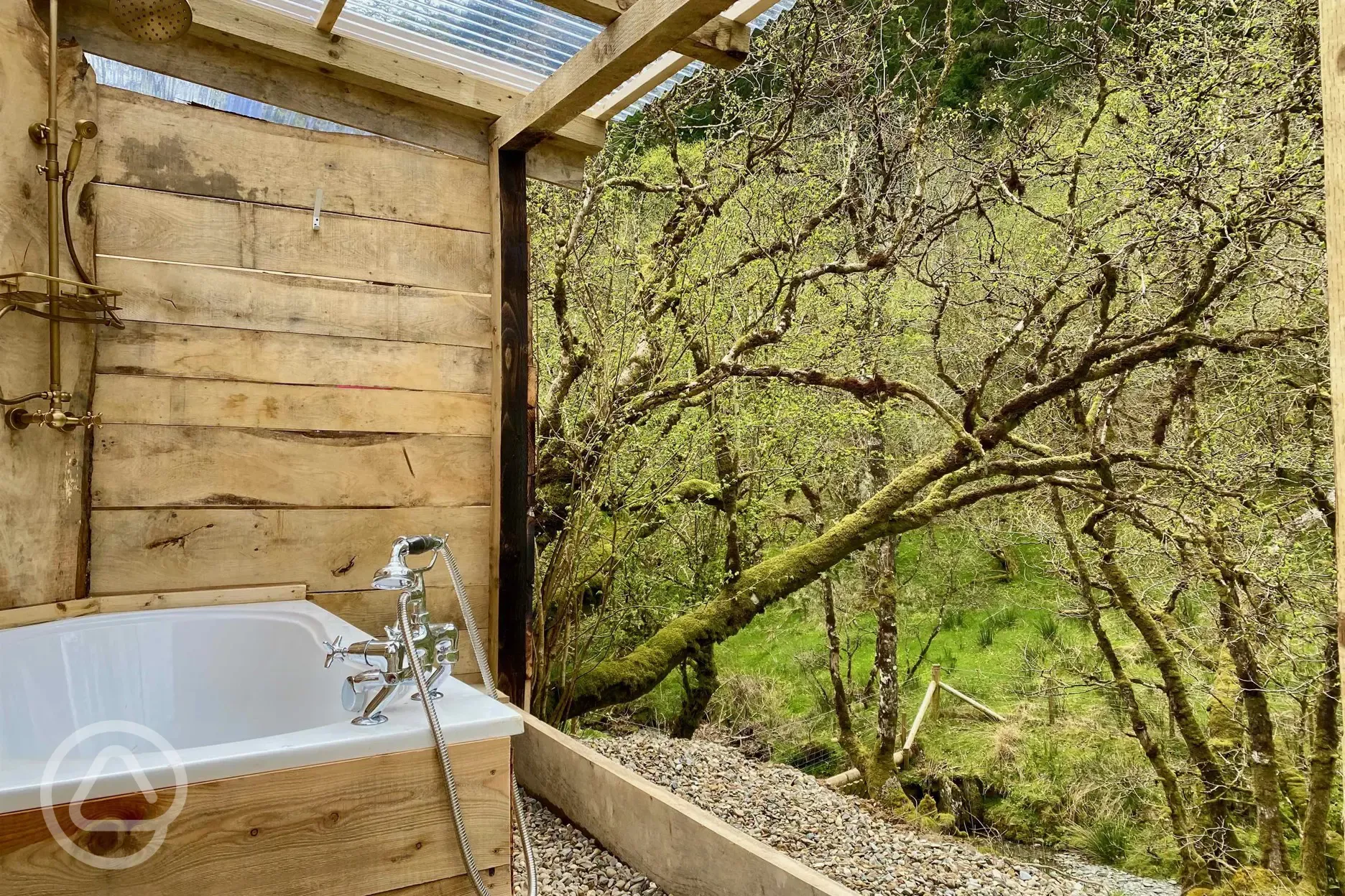 River yurt outdoor bath