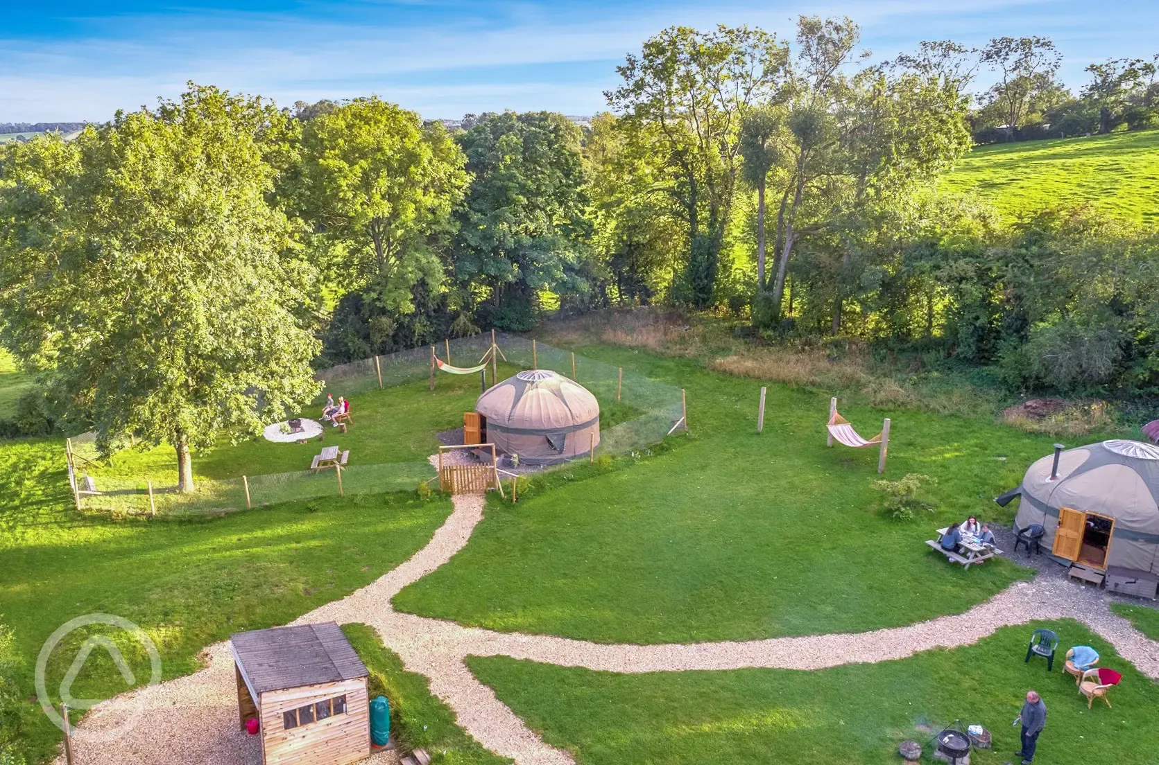 Aerial view of yurts