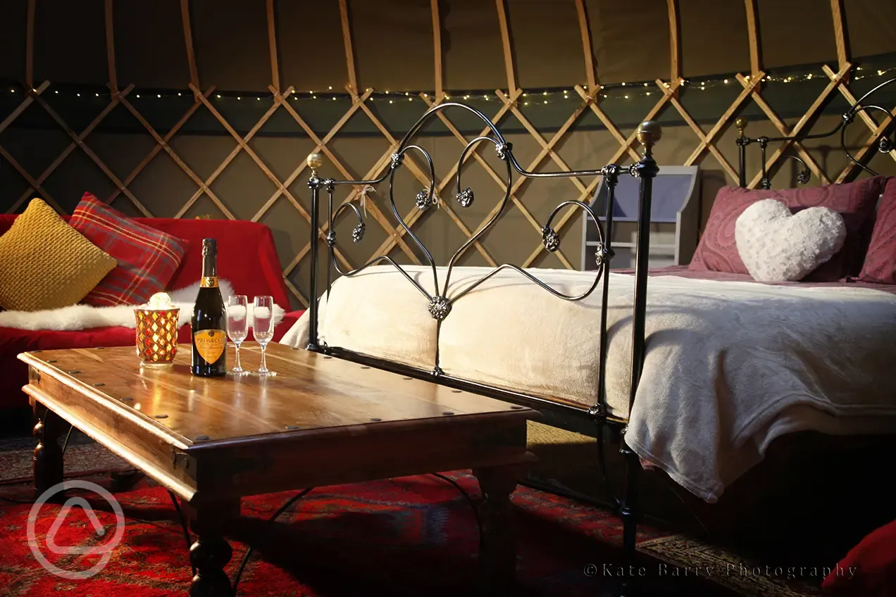 Interior of King size bed in Daisy Yurt