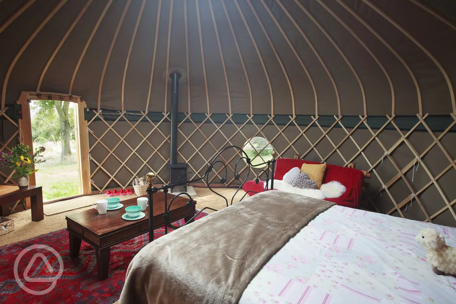 Buttercup yurt with view to doorway.