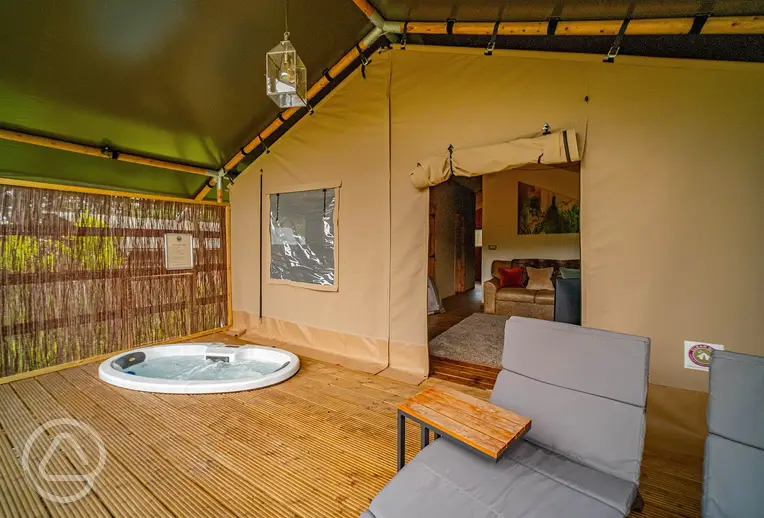 Luxury adult only safari tents with built-in hot tubs