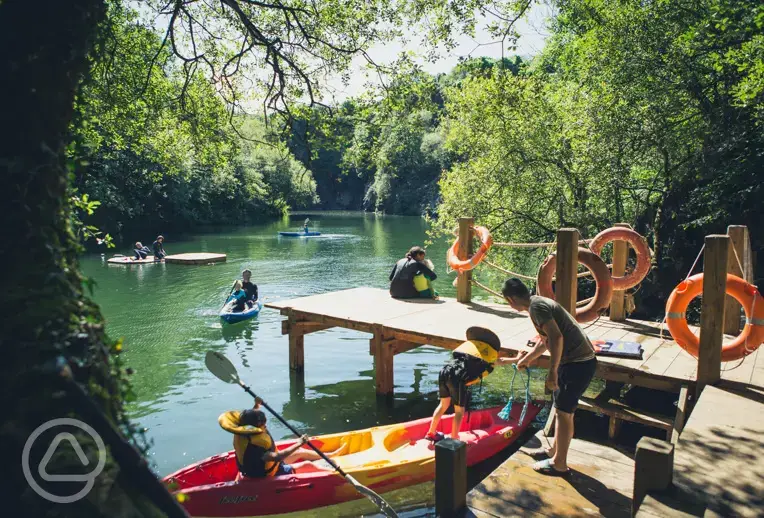 Kayaking at Cornish Tipi's lake 