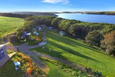 Aerial of Point Farm Campsite with Milford Haven in the background