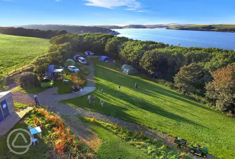 Aerial of Point Farm Campsite with Milford Haven in the background