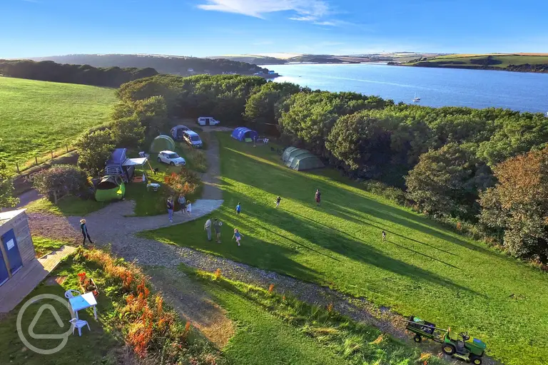 Aerial of Point Farm Campsite with Milford Haven in the background