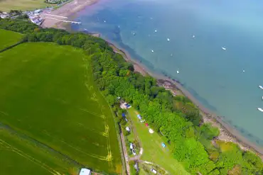 Aerial of the campsite by the beach