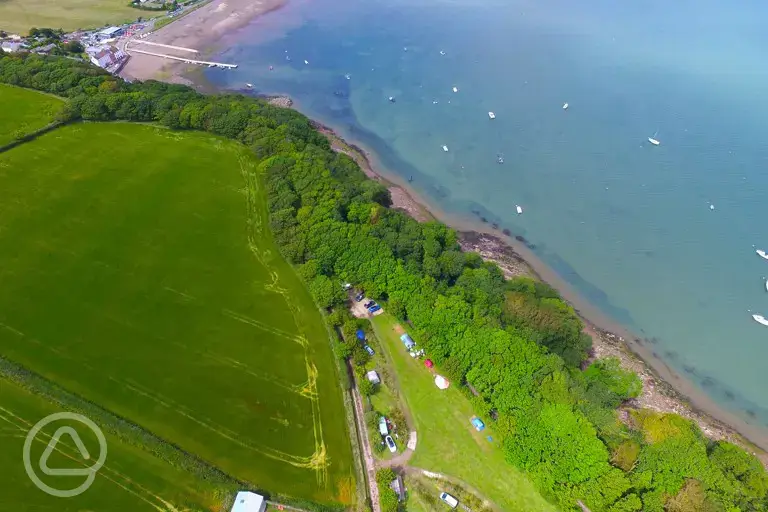 Aerial of the campsite by the beach