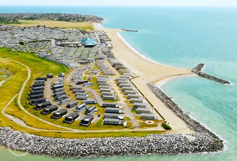 Aerial of the holiday park and coast
